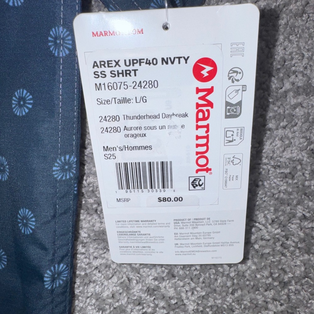 Marmot Arex Short Sleeve Shirt Mens UPF 40 Performance Navy Blue Large NEW - Picture 4 of 8